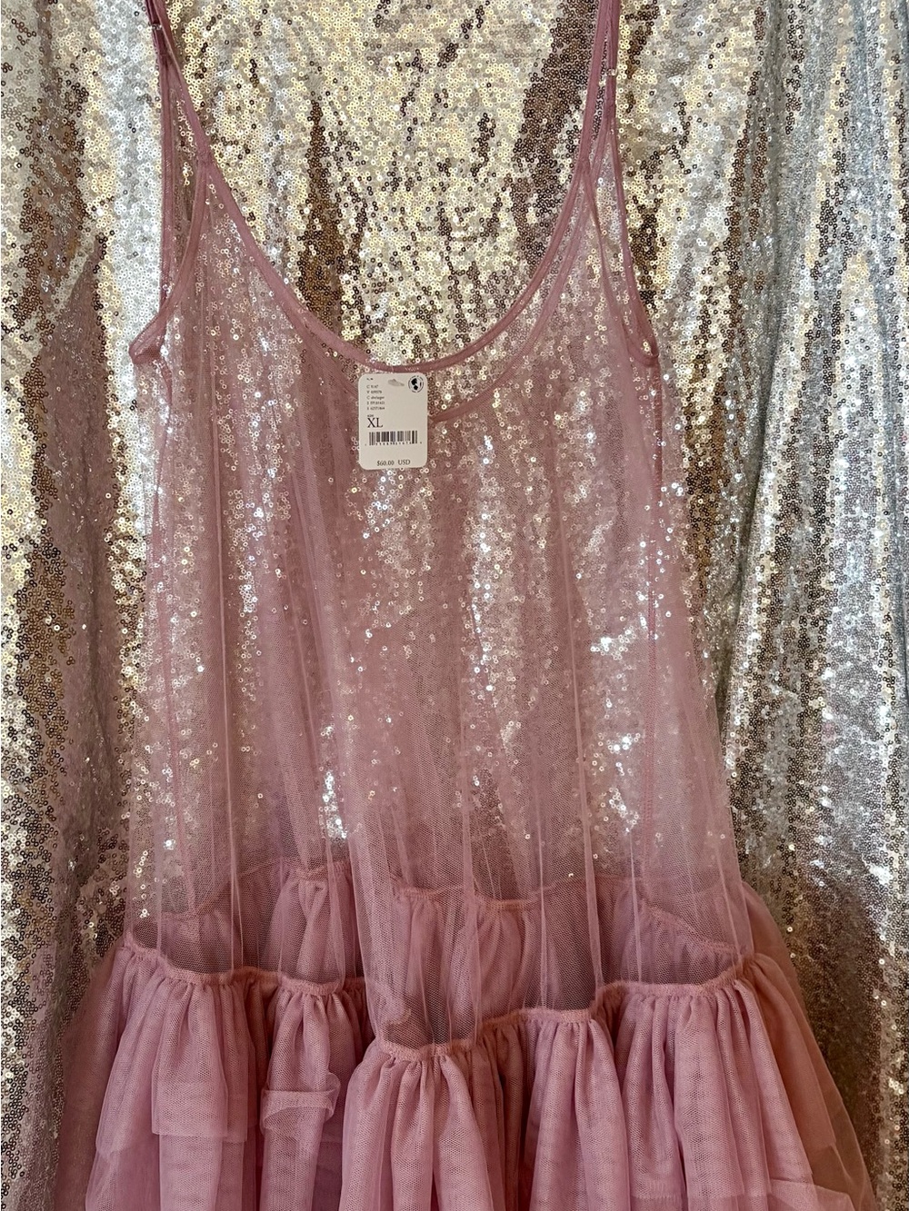 Free People Dusty Rose Sequin Tulle Slip Dress